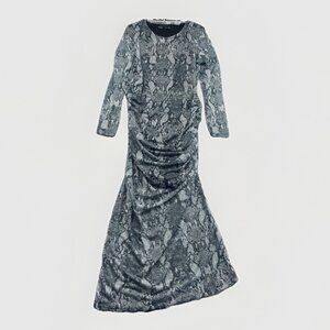 Y2K Lefties Bodycon Night Out Dress Sheer Gray Snakeskin Print Ruched Dark Sz L